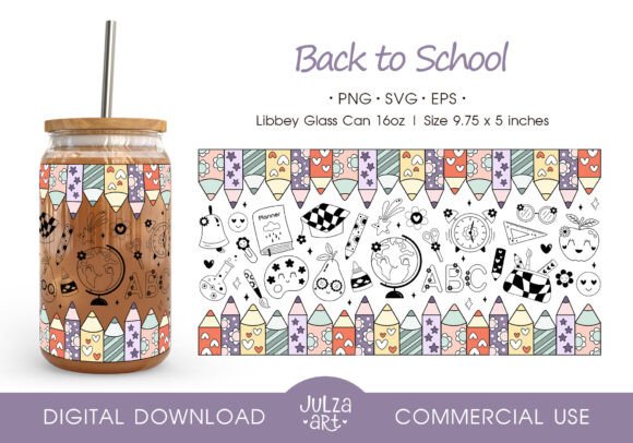 Back to School Glass Can Wrap PNG SVG