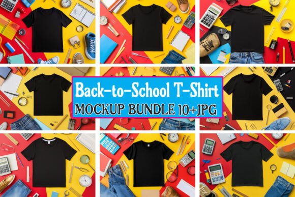 Back-to-School T-Shirt Mockup Bundle 08: Graphics & Product Mockups
