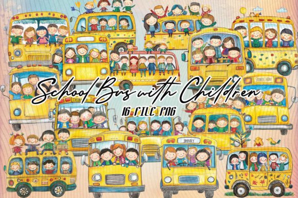 Cute School Bus Children Back to School Graphics